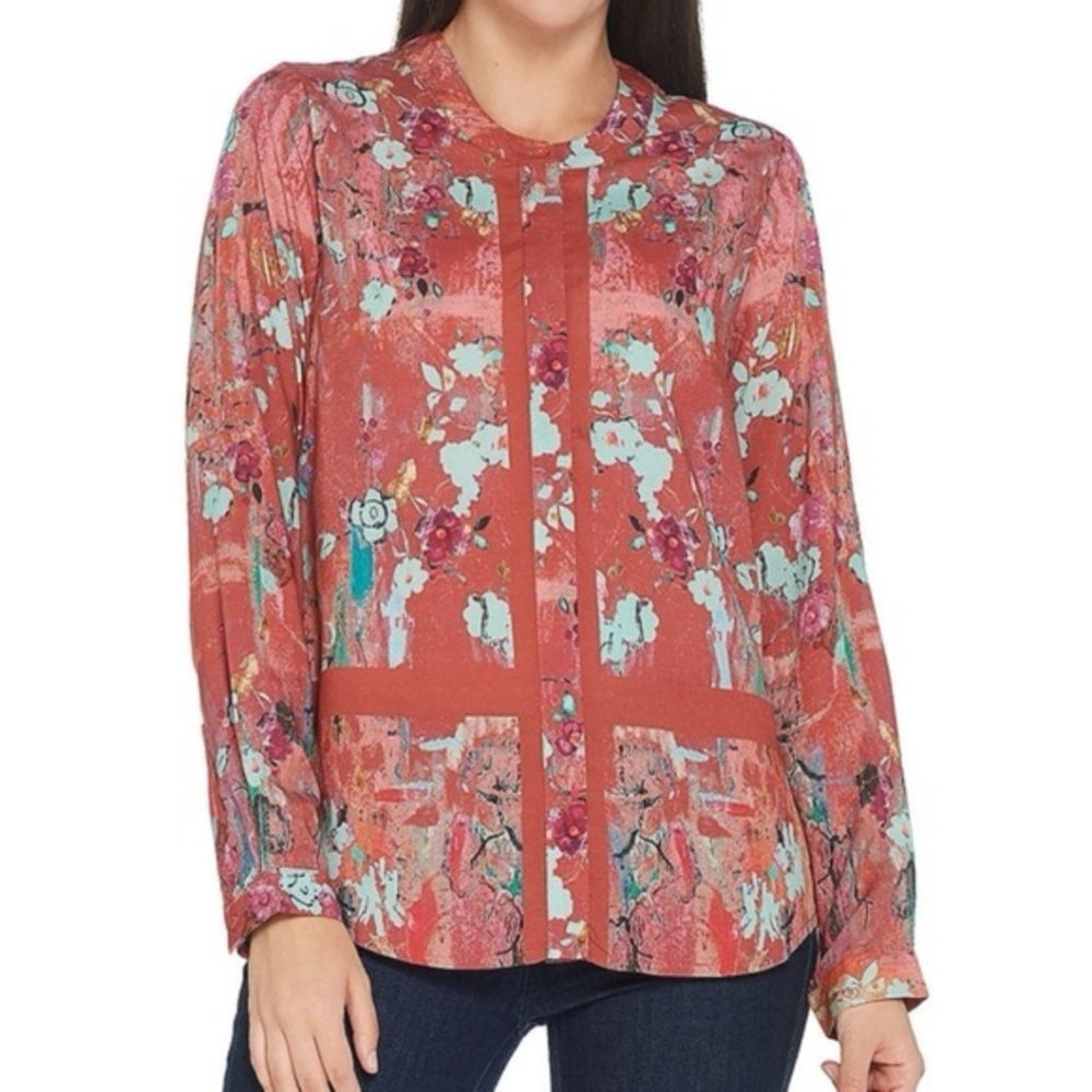 Tolani Collection Adele Button Up Shirt Burnt Coral Top 2X Plus